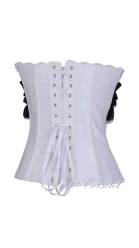 Classic Ivory Brocade with Black Satin Ruffle Detail Corset
