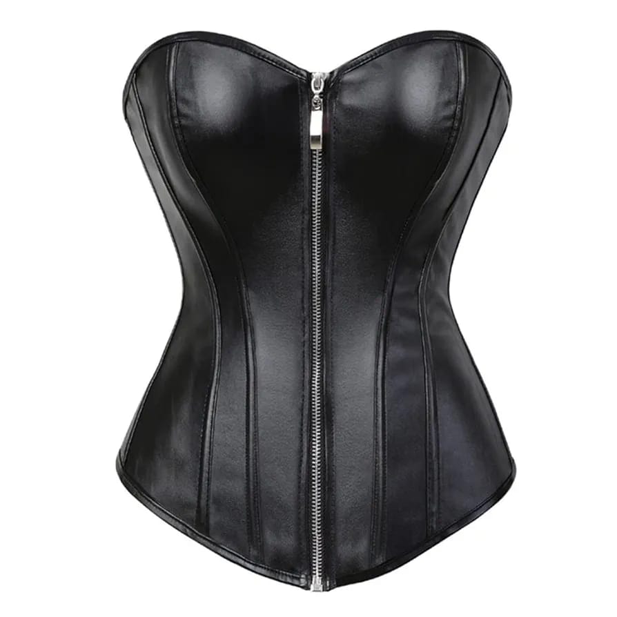 Provocative Pleather Bustier with Front Zip Detail