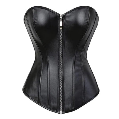 Provocative Pleather Bustier with Front Zip Detail