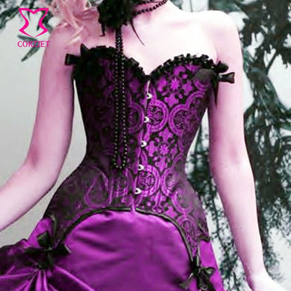 Magenta Floral Brocade Corset with Matching G String