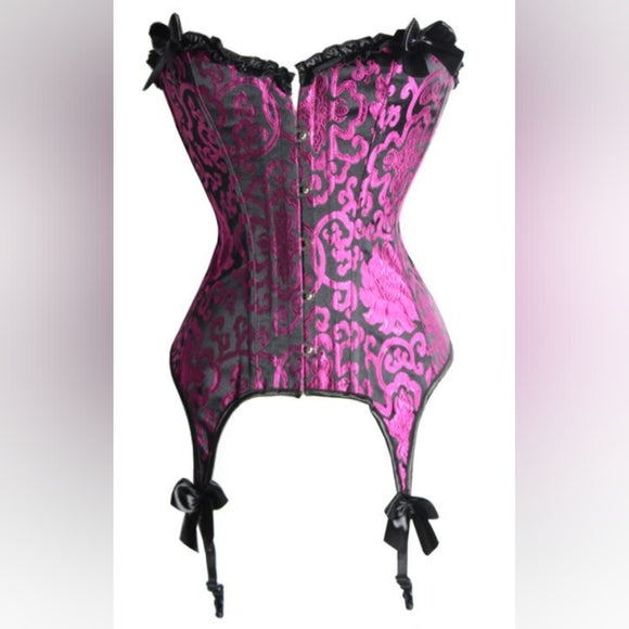 Magenta Floral Brocade Corset with Matching G String