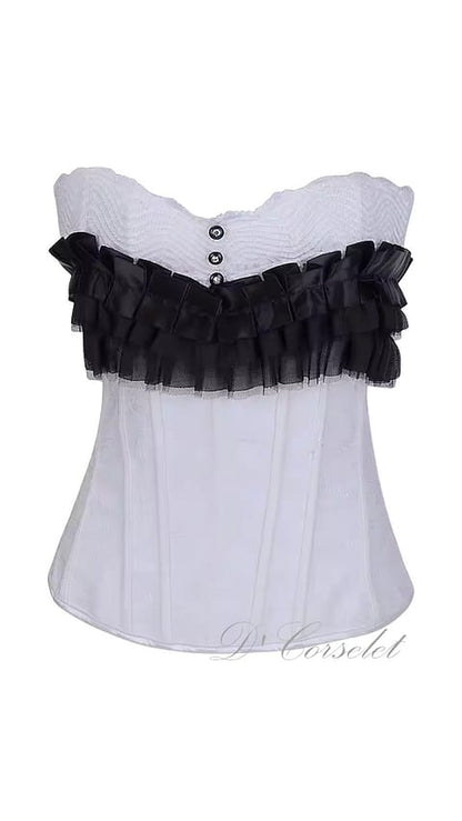 Classic Ivory Brocade with Black Satin Ruffle Detail Corset
