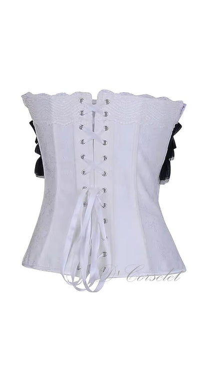Classic Ivory Brocade with Black Satin Ruffle Detail Corset
