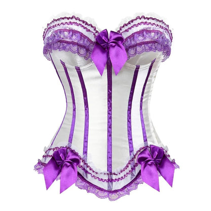 Burlesque Cream with Purple Trim Satin Corset