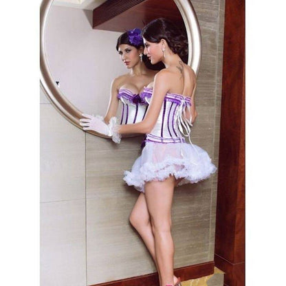Burlesque Cream with Purple Trim Satin Corset