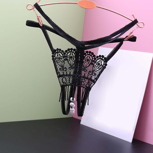 Whisper of Pearls Crotchless Lace Thong