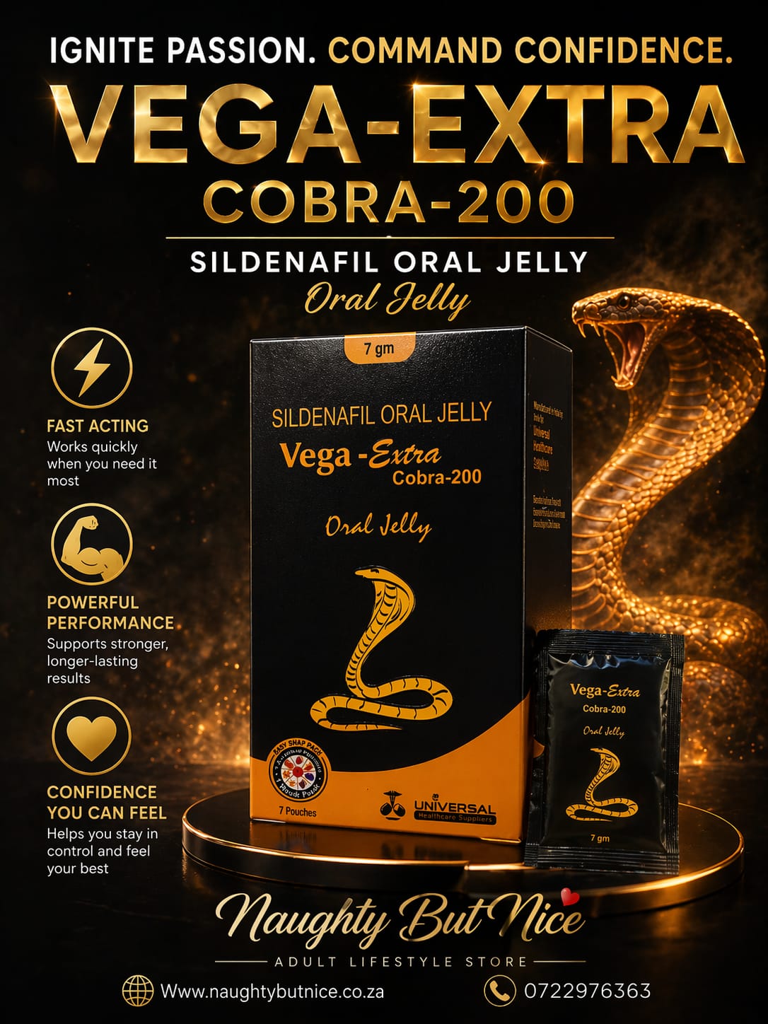 Vega Extra Cobra 200 Oral Jelly – Power Boost Sachets (Box of 7)