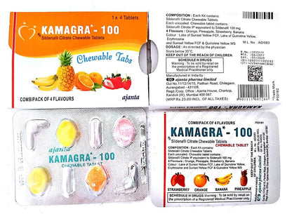 Kamagra 100mg Male Enhancer Chewable Tablets – 4 Tablets per Pack