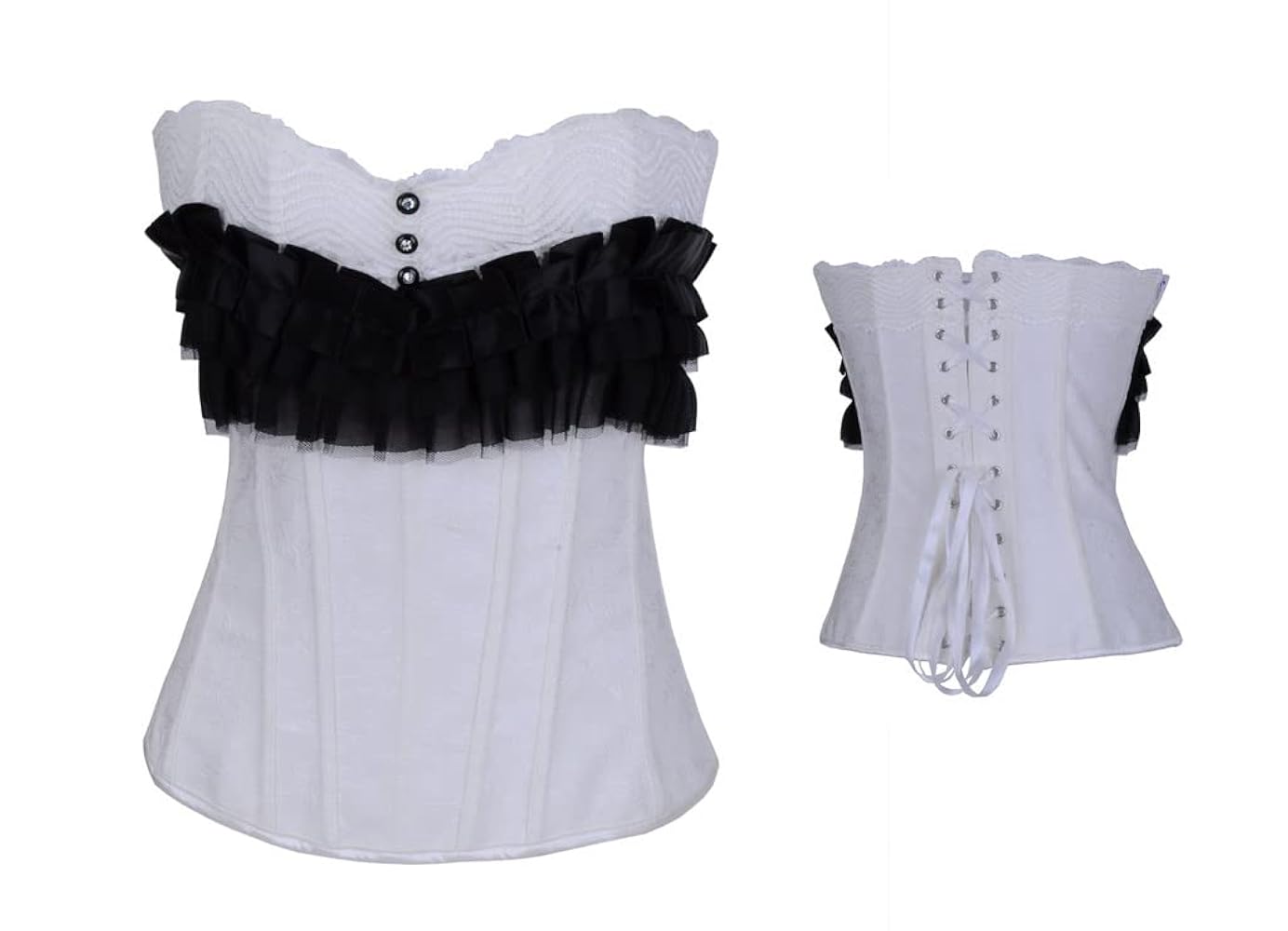 Classic Ivory Brocade with Black Satin Ruffle Detail Corset