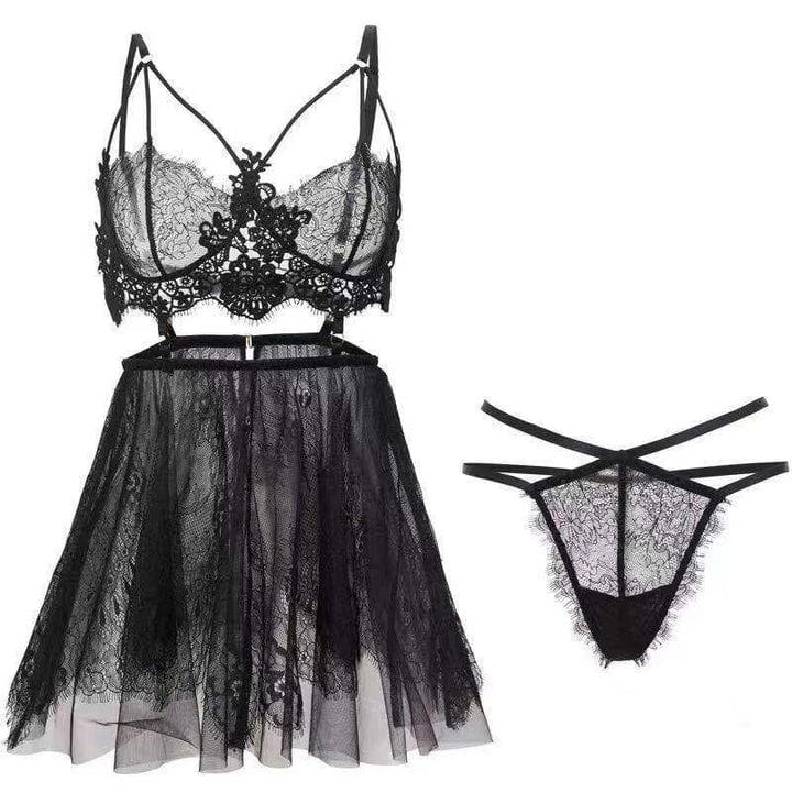 Midnight Strappy Lace Babydoll